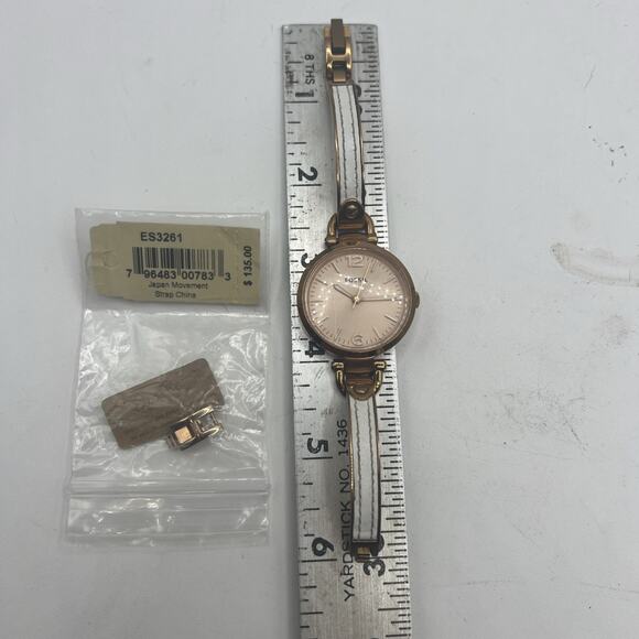 FOSSIL GEORGIA ROSE GOLD DIAL WHITE LEATHER & ST. STEEL LADIES WATCH No Battery - Picture 7 of 7